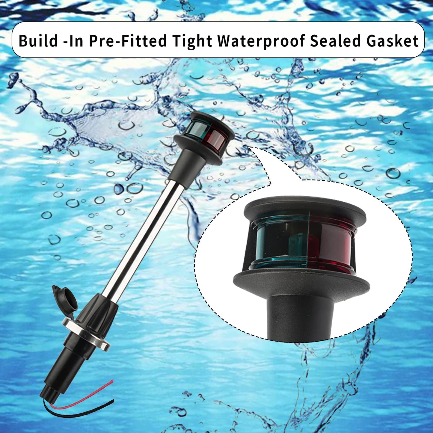 Besramtic Bow Light Led Boat Navigation Lights Red And Green Bi-Color Lighting Pole Removable Plug In Base 12 Inches