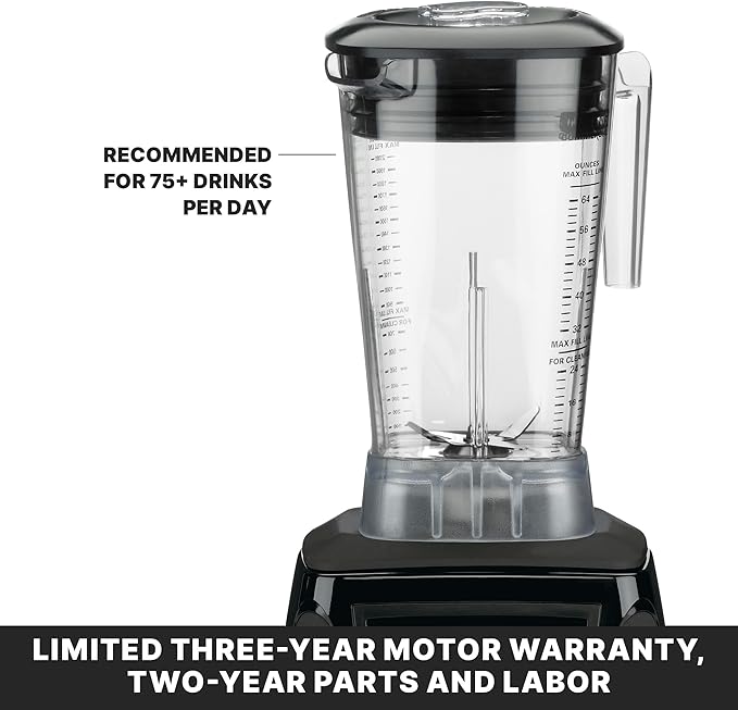 Waring Commercial MX1000XTX 3.5 HP Blender with Paddle Switches, Pulse Feature and a 64 oz. BPA Free Copolyester Container, 120V, 5-15 Phase Plug, Black