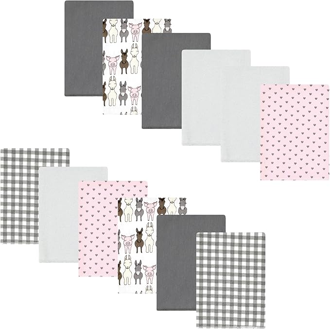 Luvable Friends Hudson Baby Flannel Burp Cloths 12pk, Barn Pals Pink