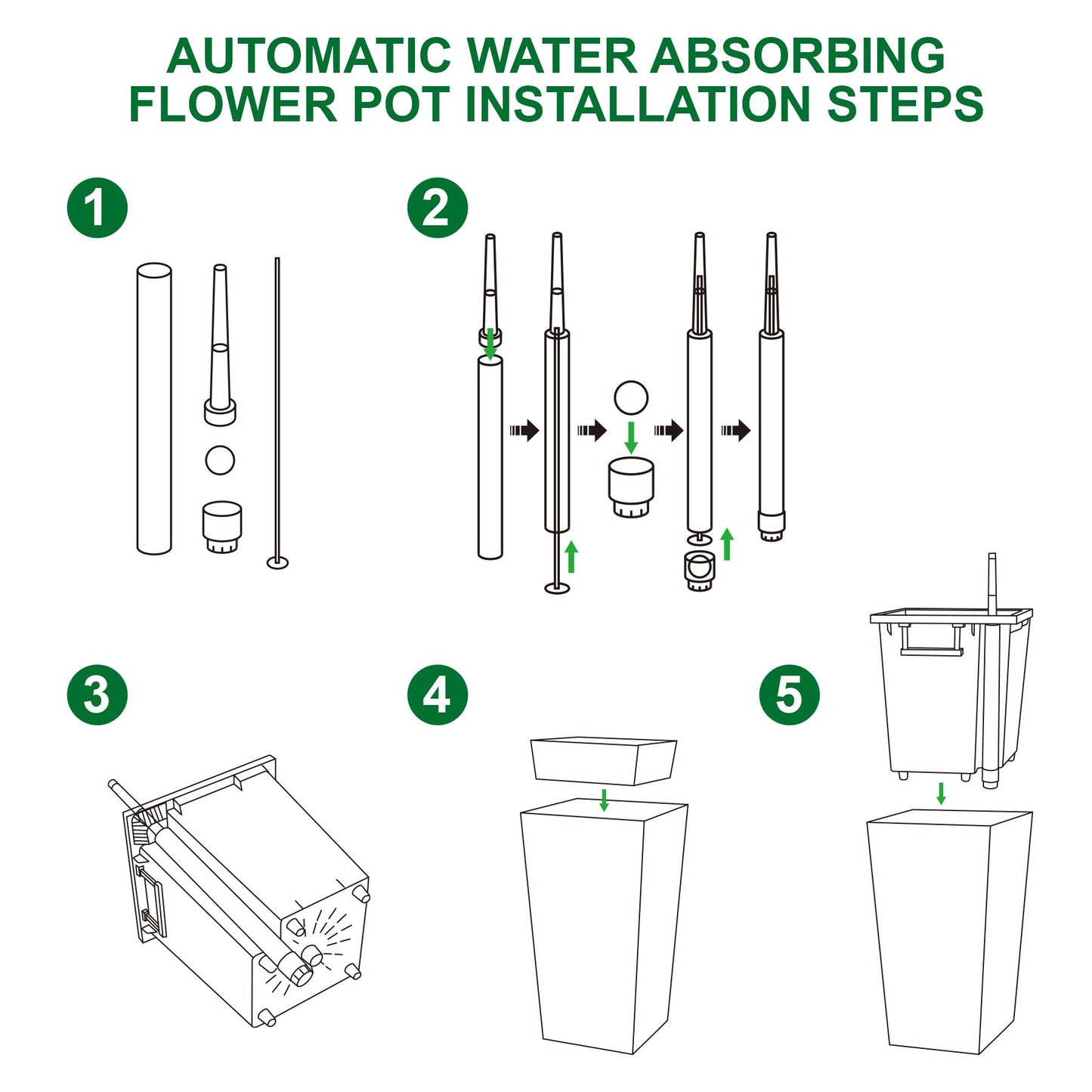 ExploreHorizon 22.5" Tall Planters Set of 2, Outdoor & Indoor Planter Pots for Front Porch and Patio, Automatic Watering Garden Planters with Water Level Monitor, Inner Bucket & Drainage Holes，Black