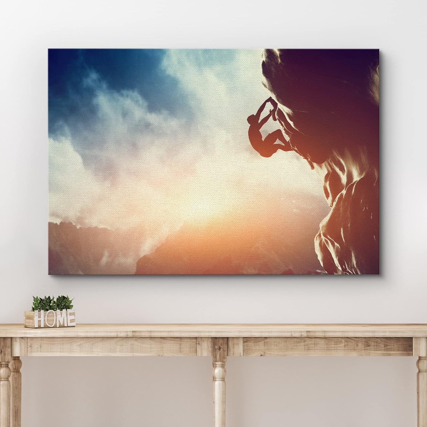 Canvas Prints Wall Art - Man Climbing on Rock Mountain at Sunset/Art of Ambition | Modern Home Deoration/Wall Art Giclee Printing Wrapped Canvas Art Ready to Hang - 24" x 36"