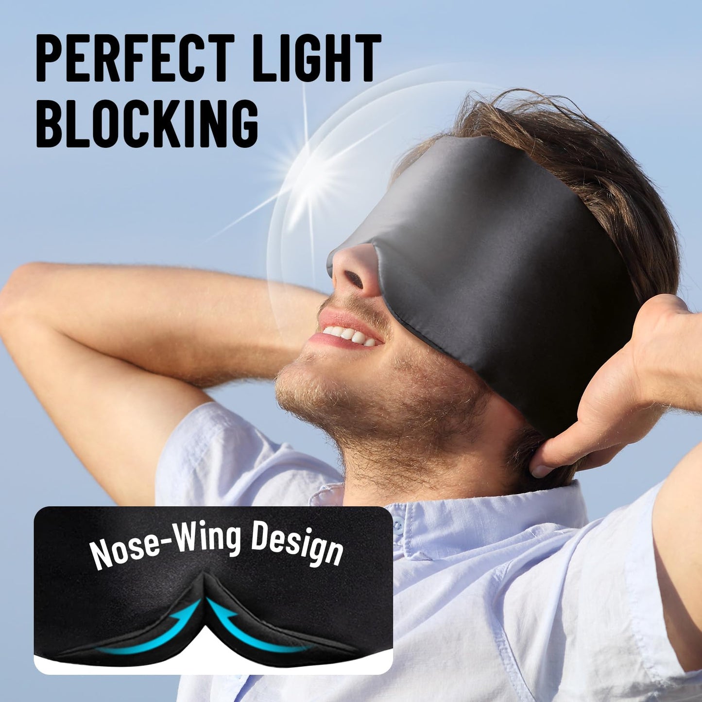 ATreebay 100% Mulberry Silk Sleep Mask, Large Eye Cover for Sleeping, Comfortable and Pressure-Free Sleeping Masks for Women Men, Completely Blackout (Black)