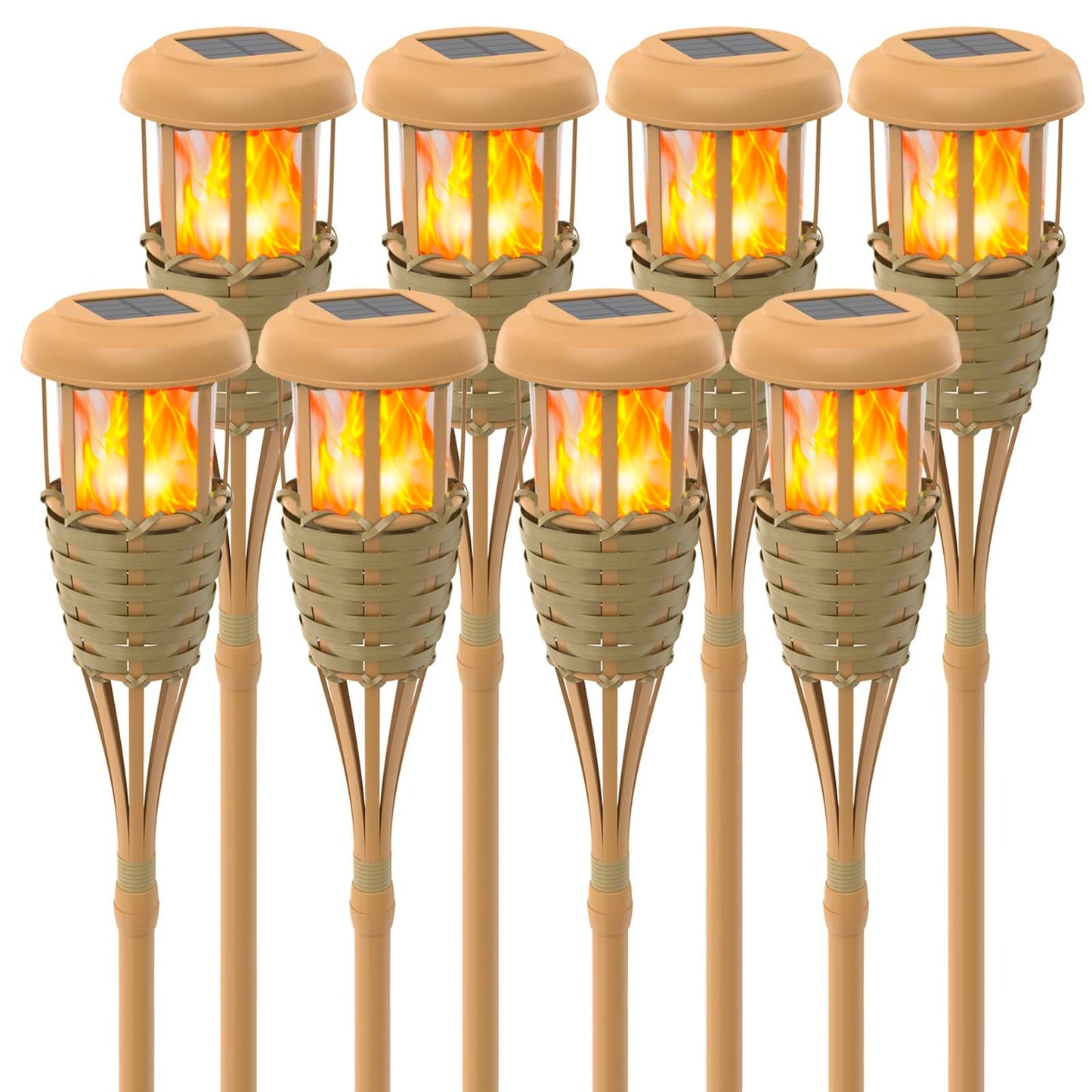 Evelynsun Solar Torch Lights - Outdoor Flickering Flame Decorations, 8 Pack, Plastic