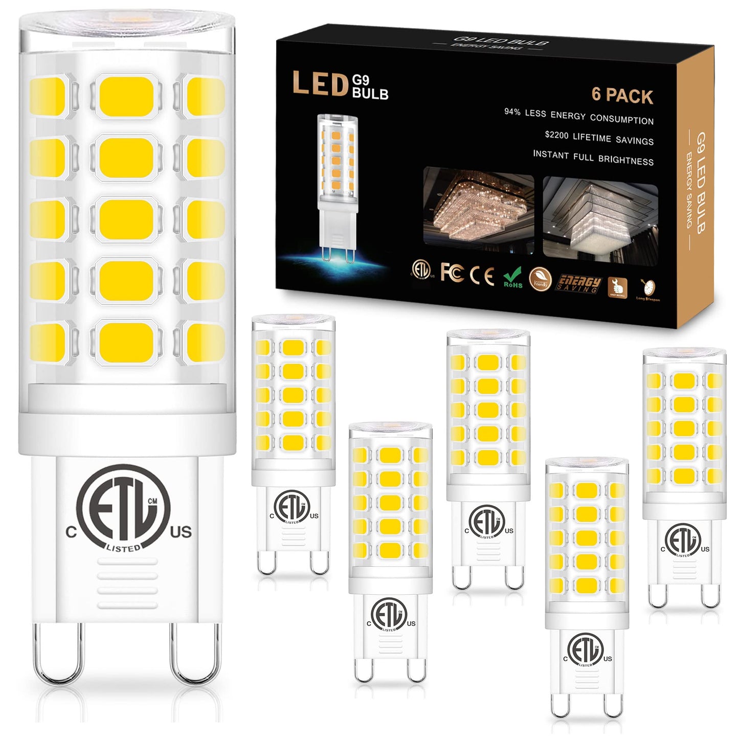 Sailstar G9 LED Bulb 4W, 4000K Natural Daylight White, 120V, 400 Lumen, 360° Beam Angle, 6 Pack