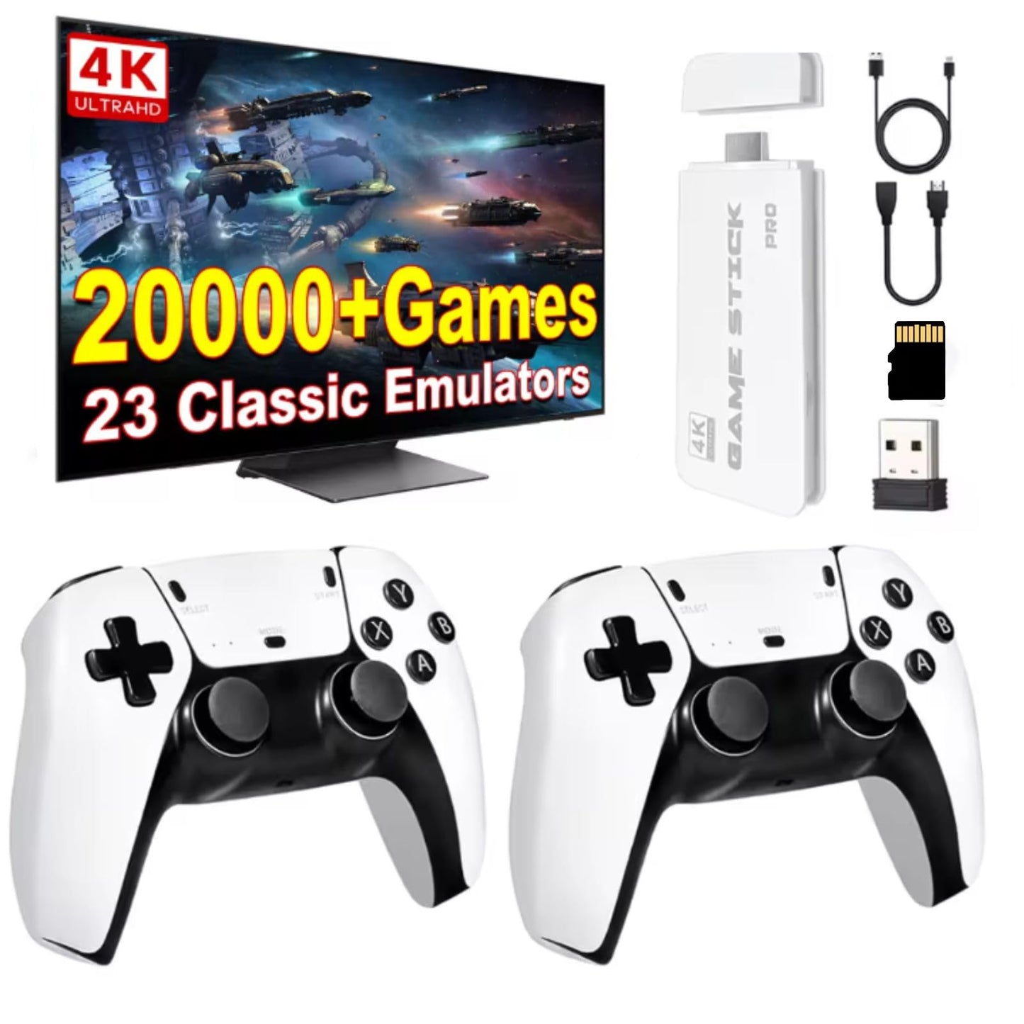 2025 New Upgrade Retro Gaming Console,m15 game stick Retro Game Stick 20000+ Games with 23 Emulators, HDMI Plug and Play TV Video Game Stick 4k with 2 Wireless Controllers, Gift for Families, Adults (64G)