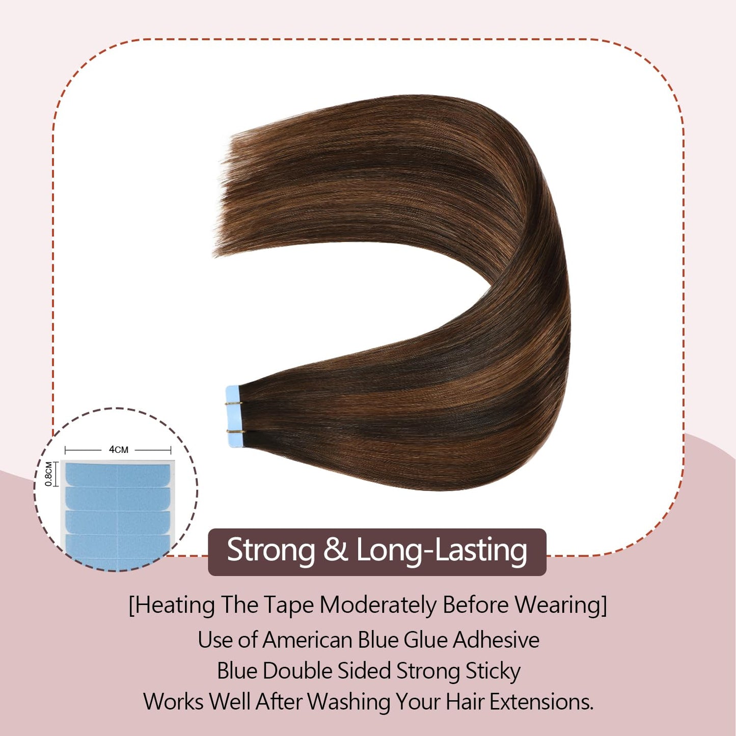 Sunya Tape in Hair Extensions Human Hair Balayage Dark Brown to Chestnut Brown 20 Inch 50g/pack 20pcs Straight Seamless Skin Wef
