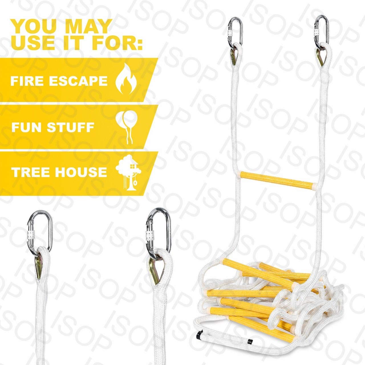 Rope Ladder Fire Escape 8ft | Emergency Extension Ladder | Weather Resistant with Spring Hooks | Fast to Deploy & Easy to Use - Compact & Lightweight - Weight Capacity up to 2000 lb (8ft)