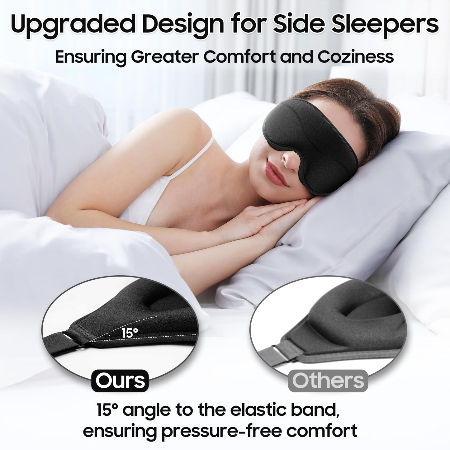 MOEASEii Sleep Mask - Total Blackout 3D Sleeping Mask, Super Lightweight & Silky Soft Eye Mask for Sleeping, Fully Adjustable Fit for Home, Office, Traveling, Meditation, Yoga, Black