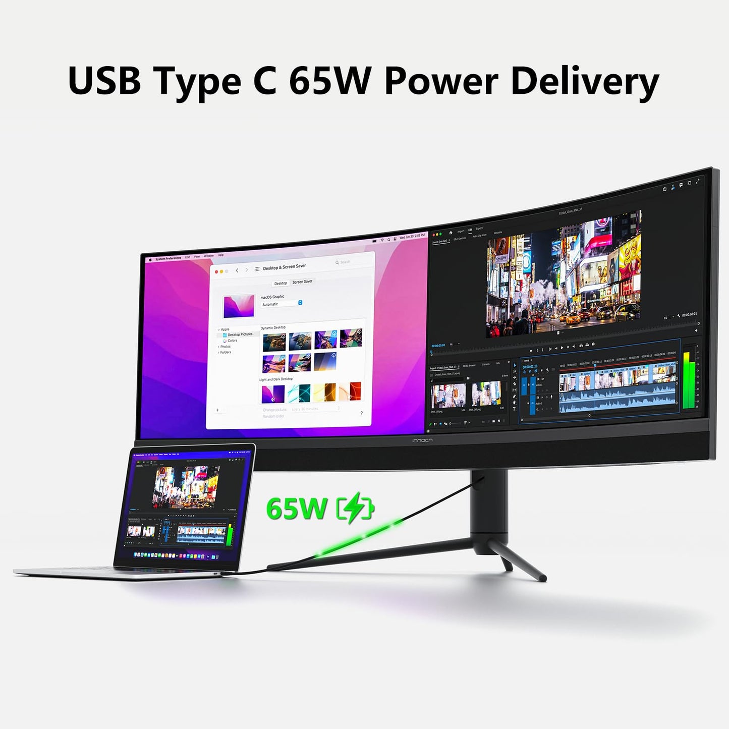 INNOCN 45 Inch 5K2K 5120 x 1440p 120Hz Ultrawide Curved Gaming Monitor, R1500, HDR400, USB Type-C 65W Power Delivery, PIP/PBP, Built-in Speaker, Height Adjustable, Black