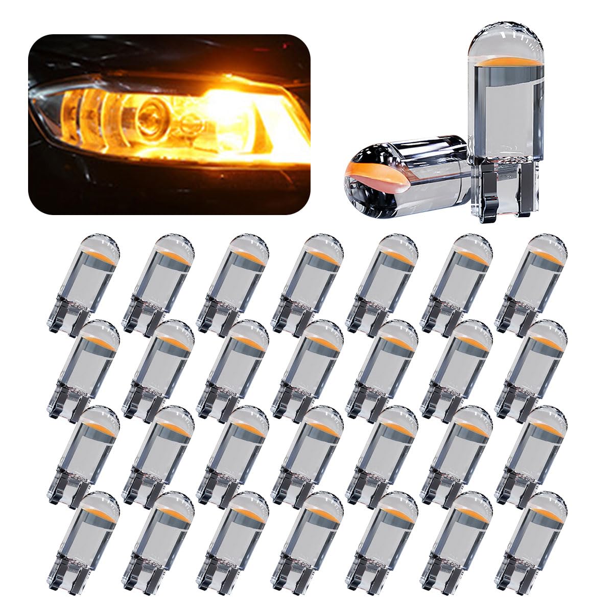 Joycourt 30-Pack Led Light Bulbs, 0.36W T10 6000K, Yellow Wedge Replacement For Dashboard, Dome, Sign & License Plate Lights