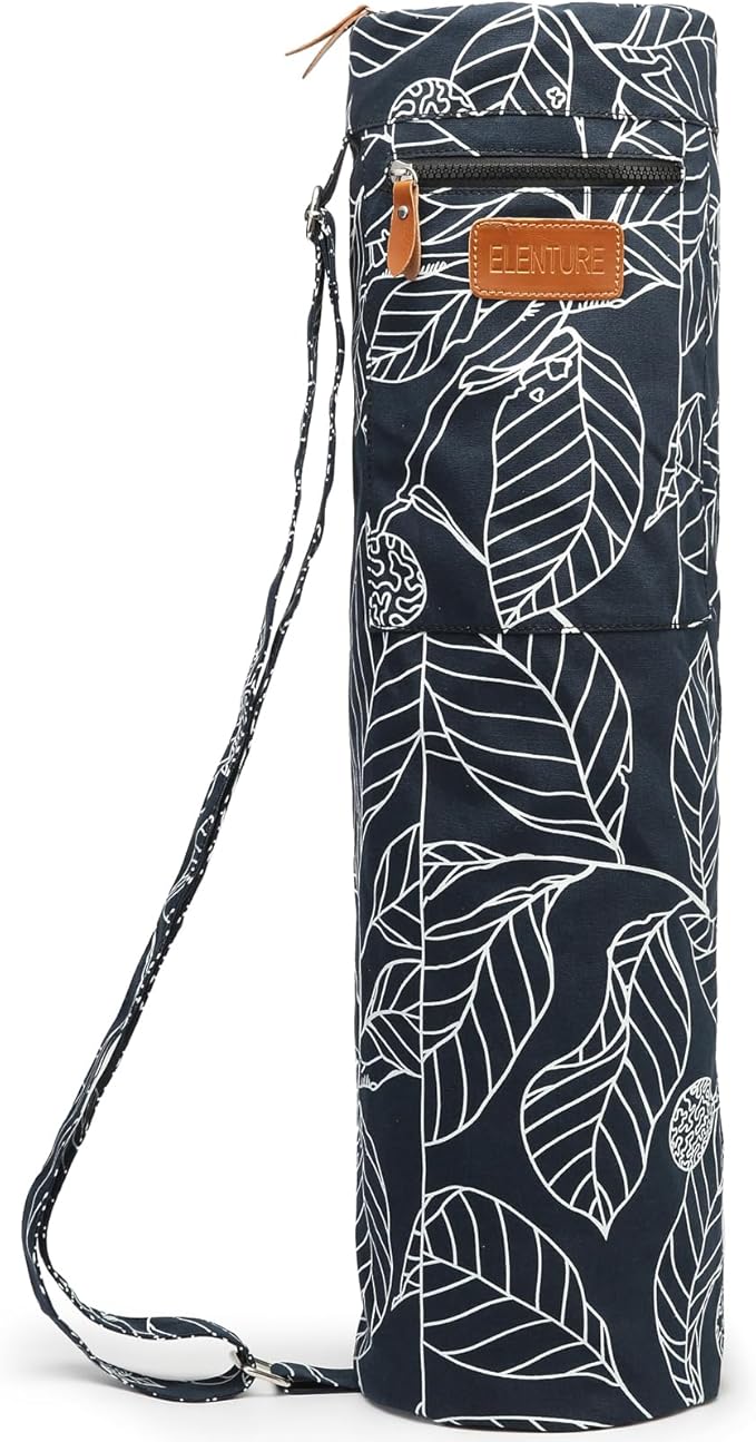 ELENTURE Canvas Yoga Mat Bag with Adjustable Strap & Pockets, Full-Zip Travel Gym Tote for Women & Men, Fits 1/4" & 1/3" T...