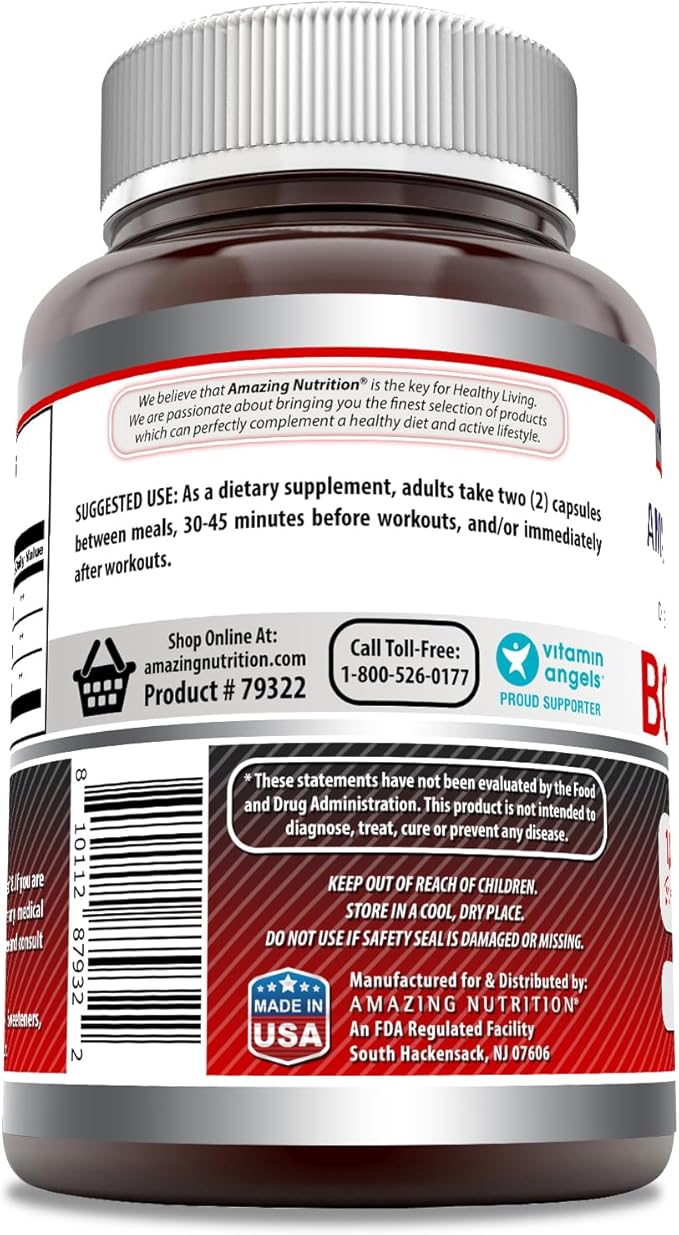 Amazing Formulas BCAA 2:1:1 1000 Mg Per Serving | Capsules | Branched Chain Amino Acids Supplement | Non-GMO | Gluten-Free | Made in USA (1 Pack, 500 Count)