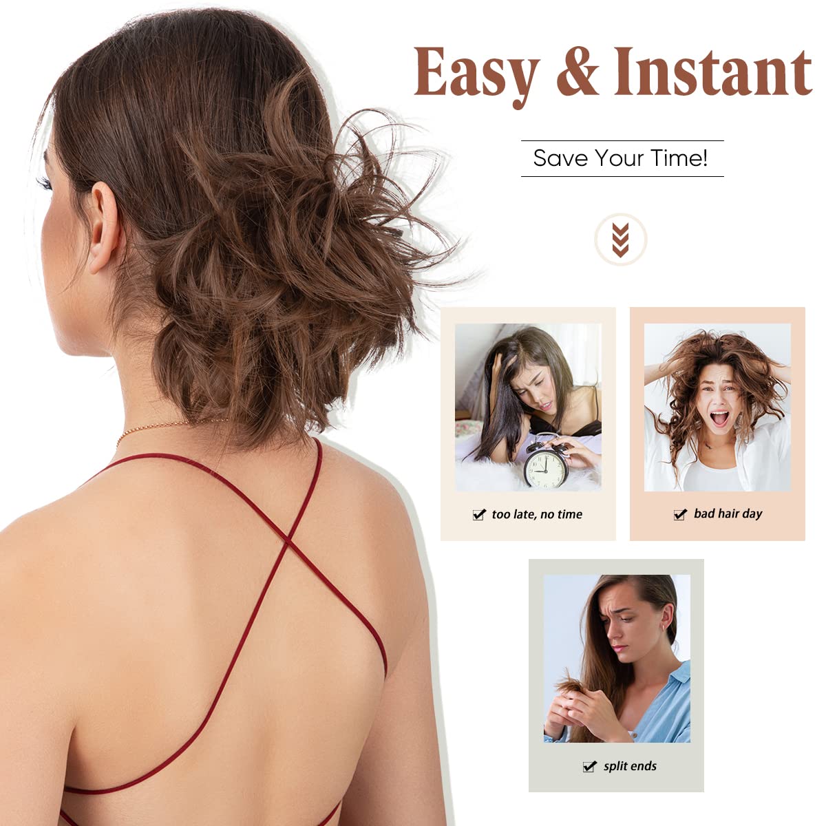 YOUNGWAYS Messy Bun Hair Piece Side Comb Clip in Bun Hairpiece for Women Short Natural Straight Versatile Adjustable Styles Easy
