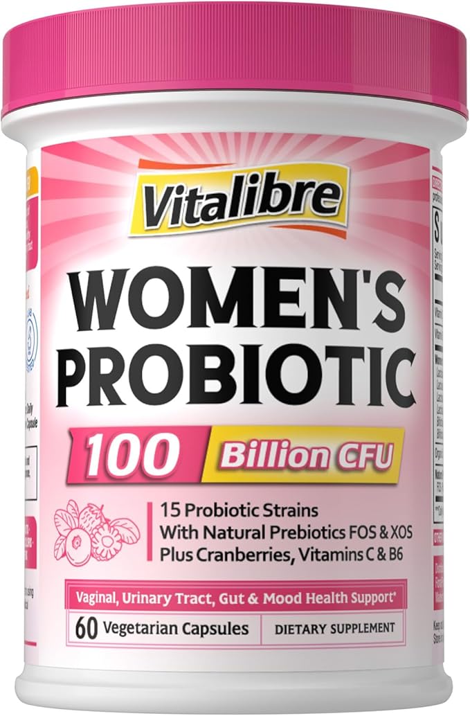Women's Probiotics 100 Billion CFU, 15 Strains, w/Prebiotic, Cranberry, Vitamin B6 & VC, Gut, Vaginal & Mood Health, Shelf Stable, 60 Vegan Caps
