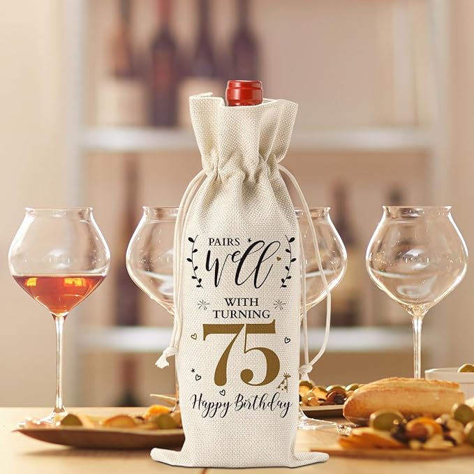 75th Birthday Gifts for Women Men Funny Wine Bag 75th Birthday Decorations Party Favors Happy Anniversary 75 Year Old Gifts for Wife Woman Man Her Granny Mom Grandma Friend Wine Gift Bag