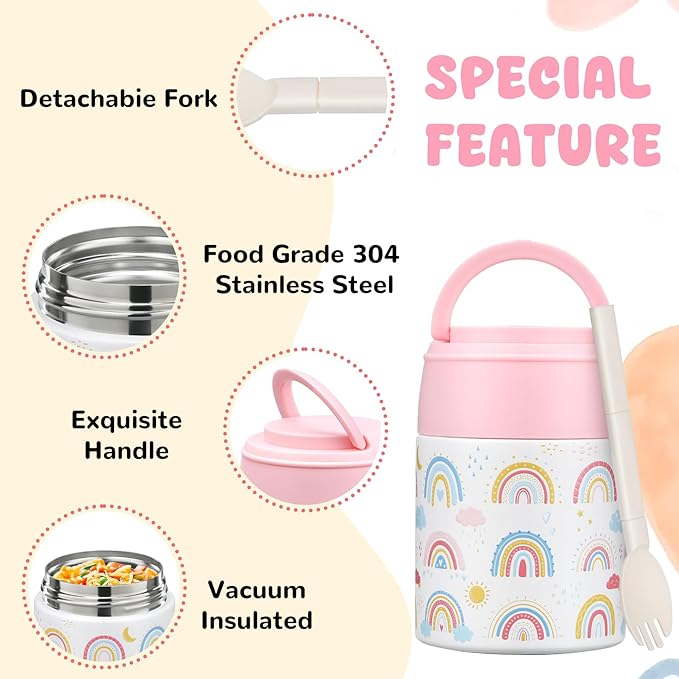 10oz Soup Thermo for Hot Food Kids Insulated Food Jar Container with Spoon Width Mouth Stainless Steel Leak Proof Thermo Lunch Box for School Travel