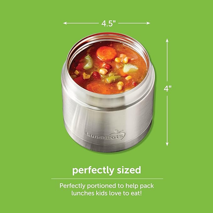 LunchBots 16oz Thermo Stainless Steel Wide Mouth - Insulated Thermo With Vented Lid - Keeps Food Hot or Cold for Hours - Leak-Proof Portable Thermal Food Jar is Ideal for Soup - 16 ounce - Black