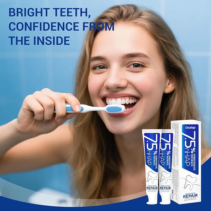 7.5% Hydroxyapatite Toothpaste – Fluoride-Free Whitening & Enamel Support, Gentle Nano Formula for Sensitive Teeth, Fresh Mint, Natural Daily Care