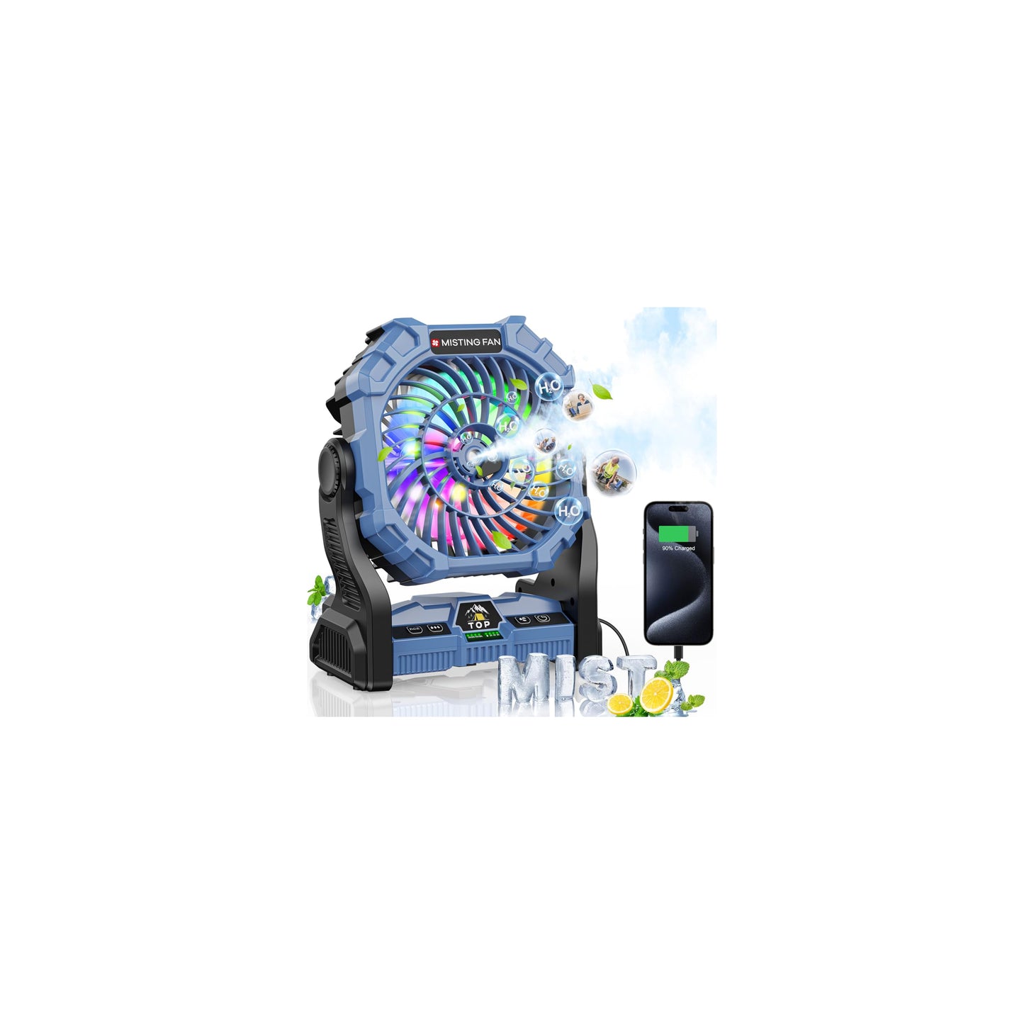 Misting Fan Portable With Rgb Lantern, 30000 Mah Rechargeable Battery Operated Camping Mist Fan With Emergency Hurricane Supplie