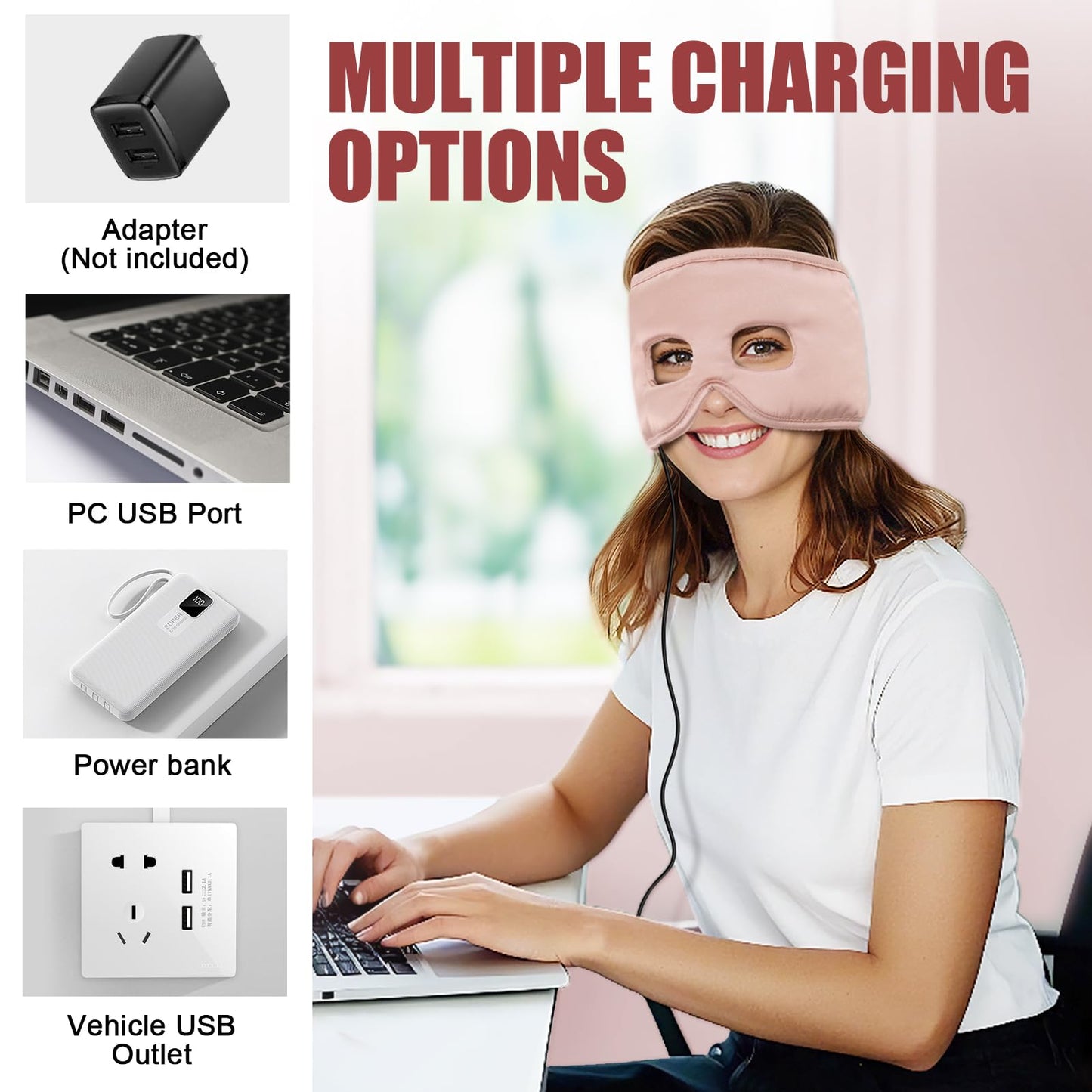 Heated Sinus Relief Mask for Sinus Pressure, Migraine & Headache – USB Corded Face Heating Pad with 3 Temperature Settings & 30-Min Auto Shut-Off, Pink