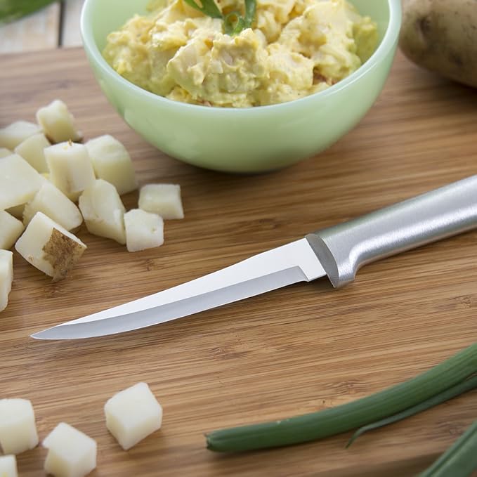 Rada Cutlery Essential Oak Block Set (S58), Stainless Steel Hollow Ground Blades, Made in USA, Silver Handles