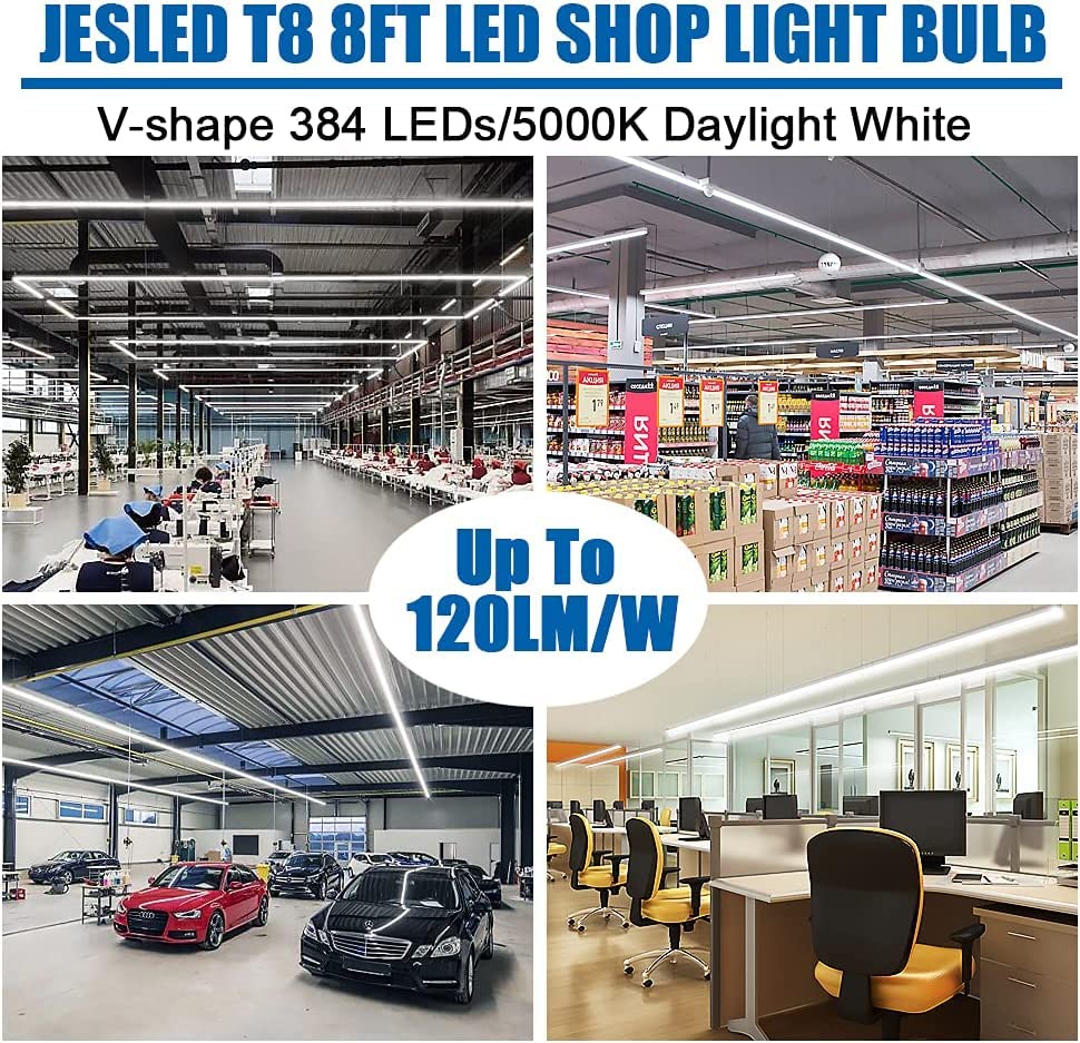 JESLED T8/T10/T12 LED Tube Light 50W 6000LM Daylight White 5000K 12-Pack FA8 Base Aluminum