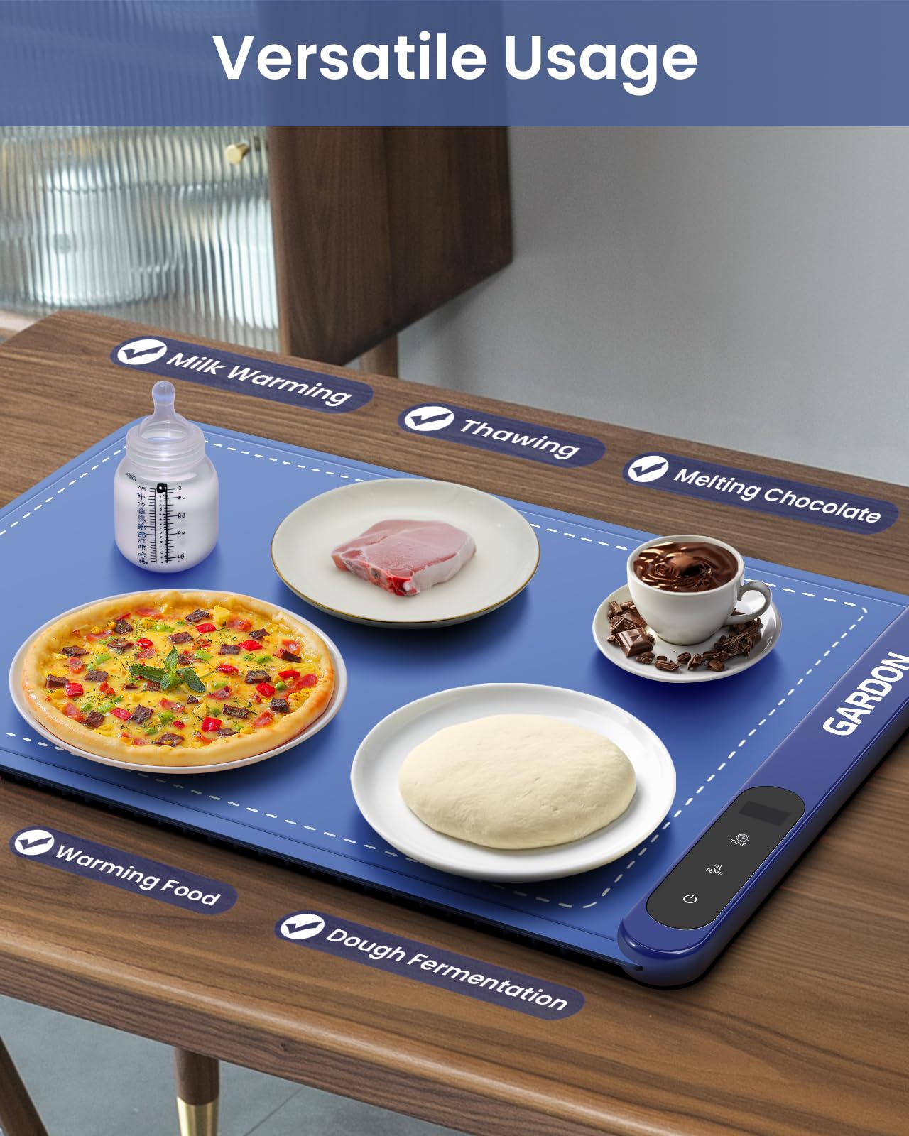 Gardon Warming Mat for Food - 18"x11" Food Warmers for Parties Buffet, Electric Warmer Tray with 6 Temp Settings, Portable Silicone Heating Pad, Kitchen Gadgets & Gifts for Party Home Travel, Blue
