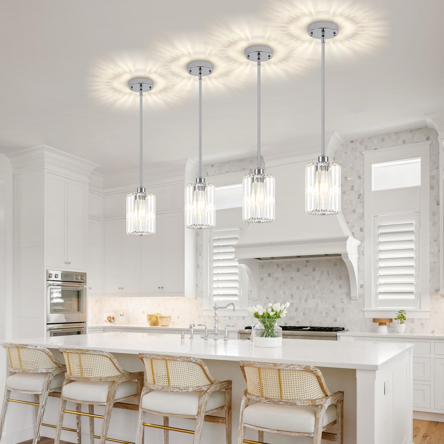 Zsmihdoh Chrome Pendant Lights 2 Pack Crystal Pendant Lighting For Kitchen Island  Modern Mini Kitchen Chandeliers Hanging Pendant Lights For Bedroom Dining Room Hallway