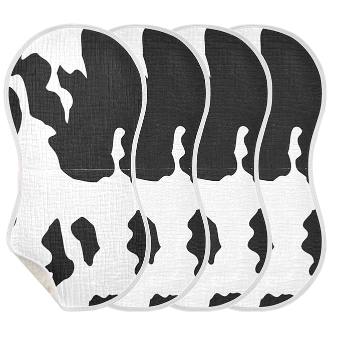 Muslin Baby Burp Cloths Set of 1, Soft Absorbent Animal Cow Print Muslin Washcloths, Bibs, Face Towel for Newborn Boys Girls, 22 x 11 Inch