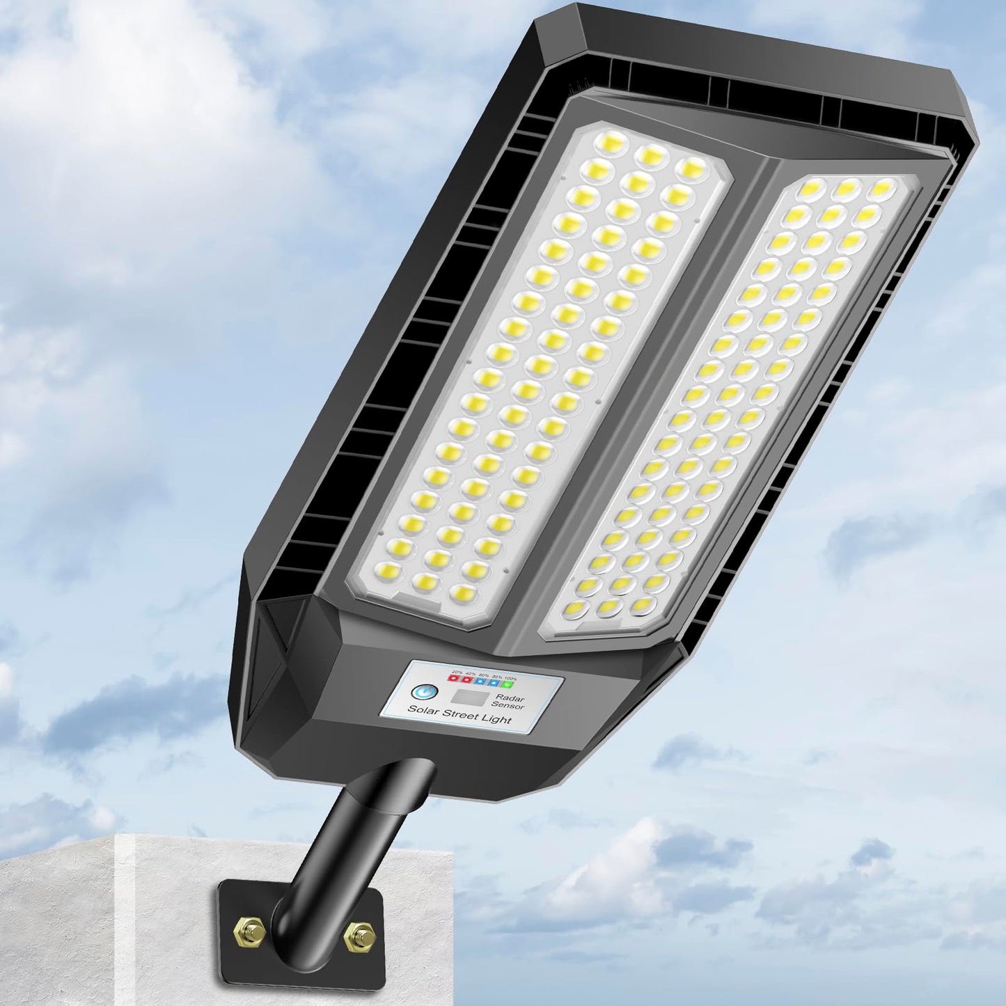 Adewalk 5000W Solar Street Lights - 7000K LED, IP66 Waterproof, Motion Sensor, Remote Control, Black, Model TW004, 1 Pack