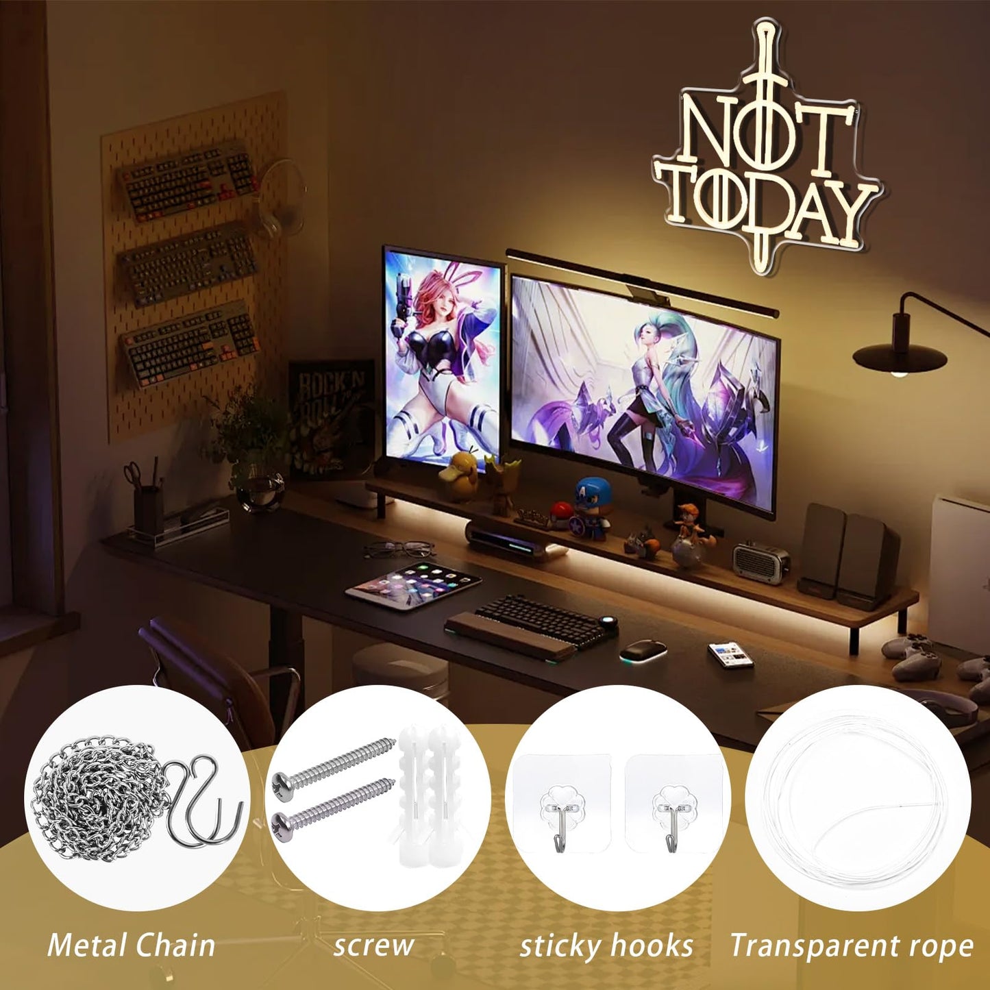 Not Today Neon Sign Sword Neon Light For Wall Decor Anime Game Led Sign Kids Gift Bedroom Party Dorm For Man Cave Living Room Christmas Party