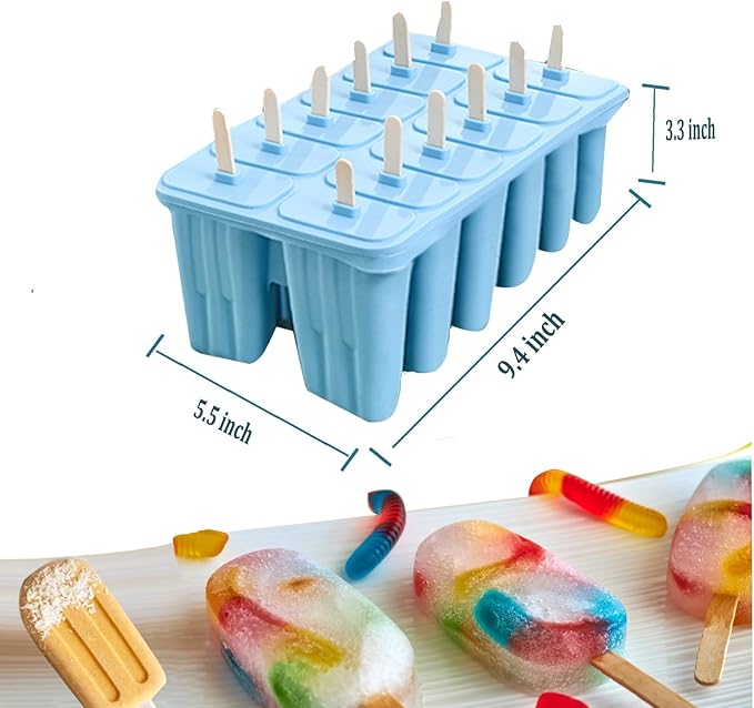 Silicone Popsicle Molds with Sticks Wpunwen 12 Cavity Ice Popsicle MoldsIce Cream Mold with Clean Brush 12 Reusable Sticks 50 Sticks 50 Bags Blue