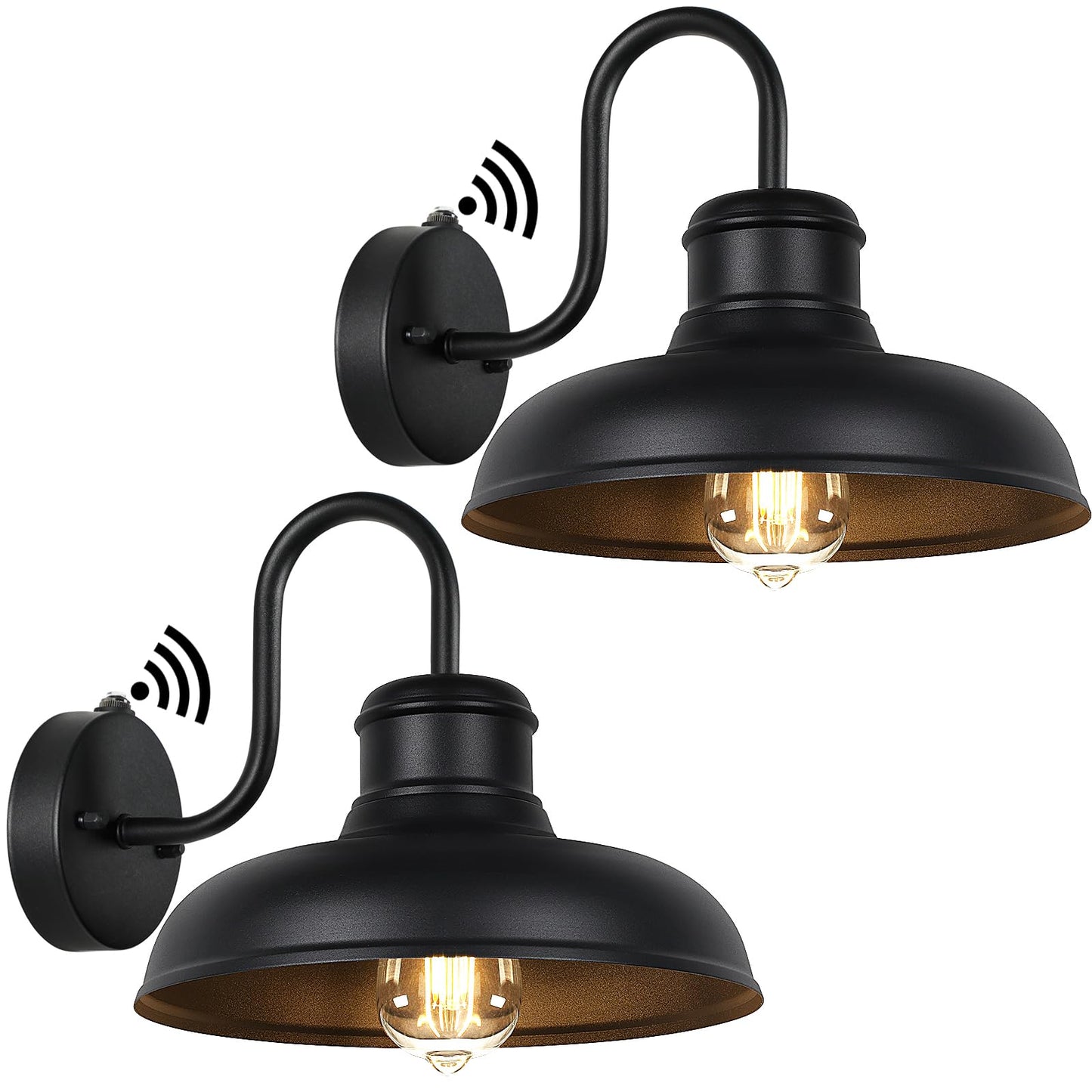 TOBUSA Outdoor Wall Lights 2-Pack, Gooseneck Barn Sconces, Waterproof, 11.5in Black, Model B11023PP