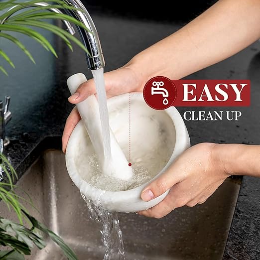 Koville Marble Mortar and Pestle Set, 7"-4 Cups Grinder Bowl for Guacamole, Salsa, Pill Crusher, Spice, Herb, Garlic, Nut, Heavy Duty Grinder for Kitchen(Namib Fantasy)