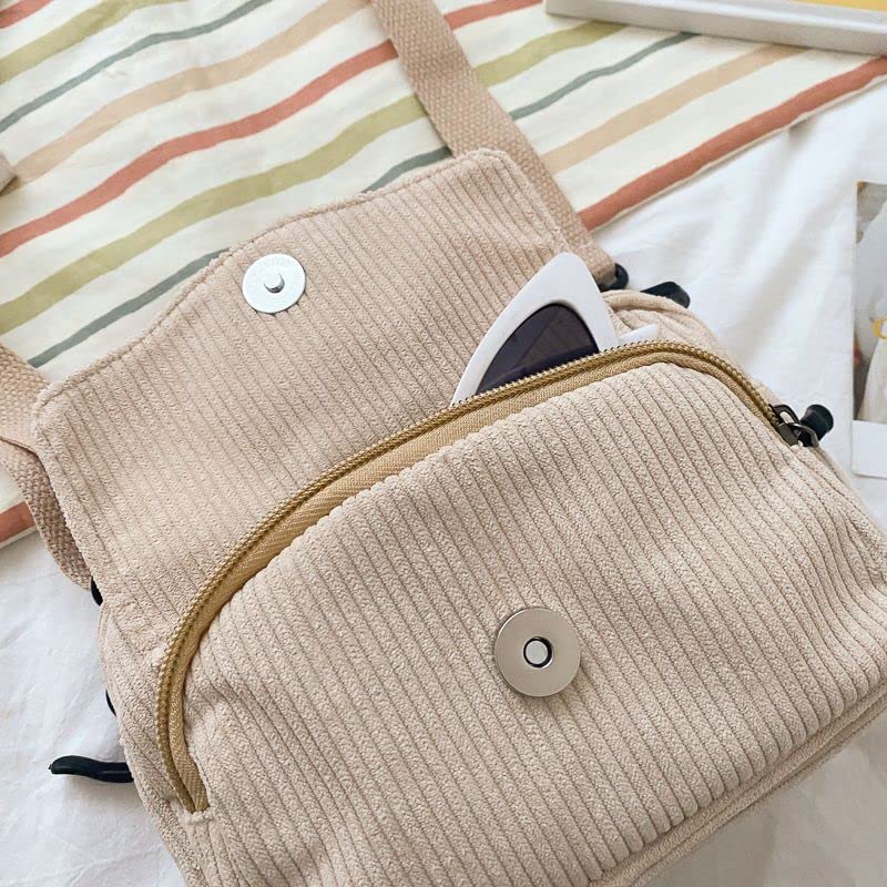 AWXZOM small cute Corduroy Crossbody bag min Kawaii Purse small Kawaii Crossbody Bag (Beige)