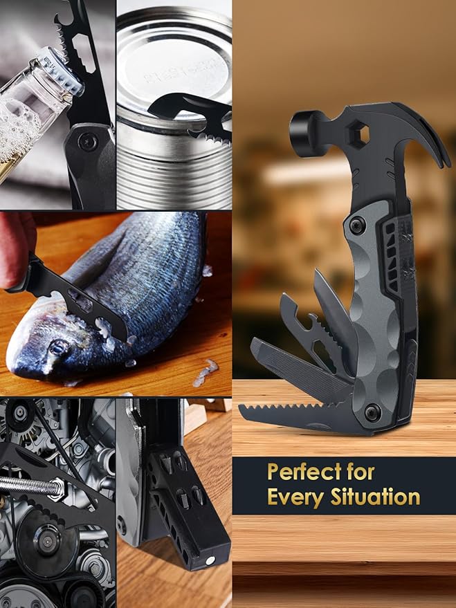Multitool Camping Accessories Stocking Stuffers for Men Dad Gifts, 13 In 1 Survival Multi Tools Hammer Christmas Cool Gadgets for Adults Him Boyfriend Husband Grandpa Women Birthday Valentines Fathers