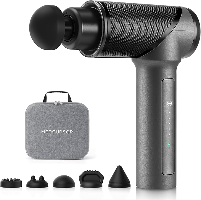 Medcursor Massage Gun - High Intensity Brushless Motor, Handheld Percussion Deep Tissue Massager with 6 Massage Heads for ...