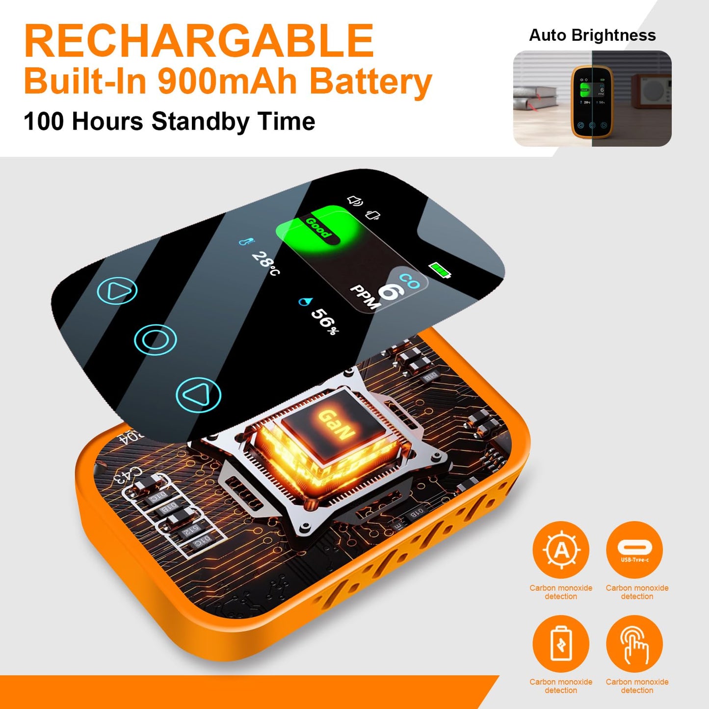 [3-in-1] Carbon Monoxide Detector | Humidity | Temperature, Portable Co Gas Monitor with Lanyard, Air Quality Sensor for Outdoor Camping Travel RV Car