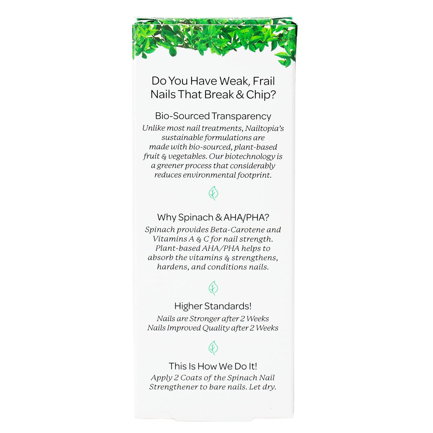 Nailtopia - Nail Strengthener - For Weak, Frail, Delicate Nails - Plant-Based, Non Toxic, Bio-Sourced, Nourishing & Hardening Su