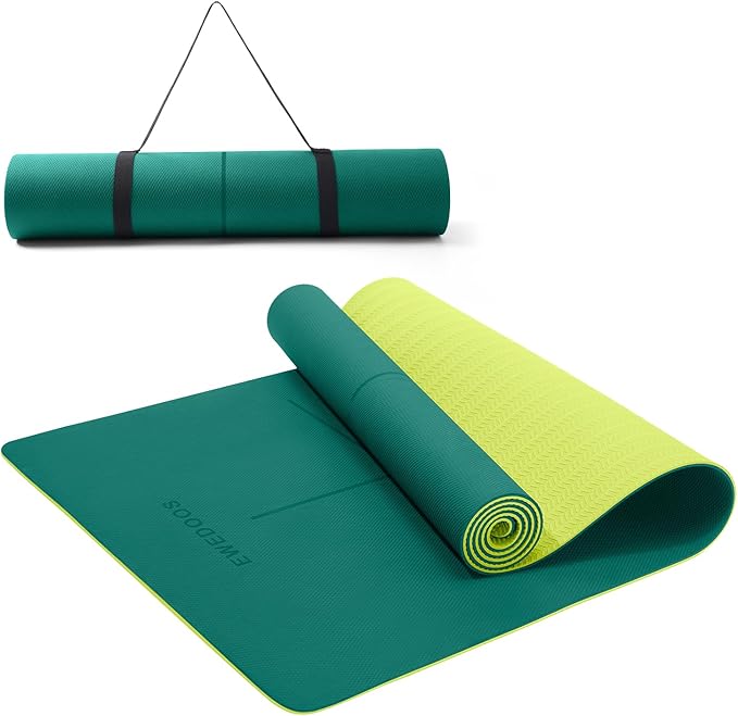 Ewedoos Eco Friendly Yoga Mat with Alignment Marks TPE Yoga Mat Non Slip Hot Yoga Mat Thick 1/4'' Anti-Tear Surfaces Exerc...