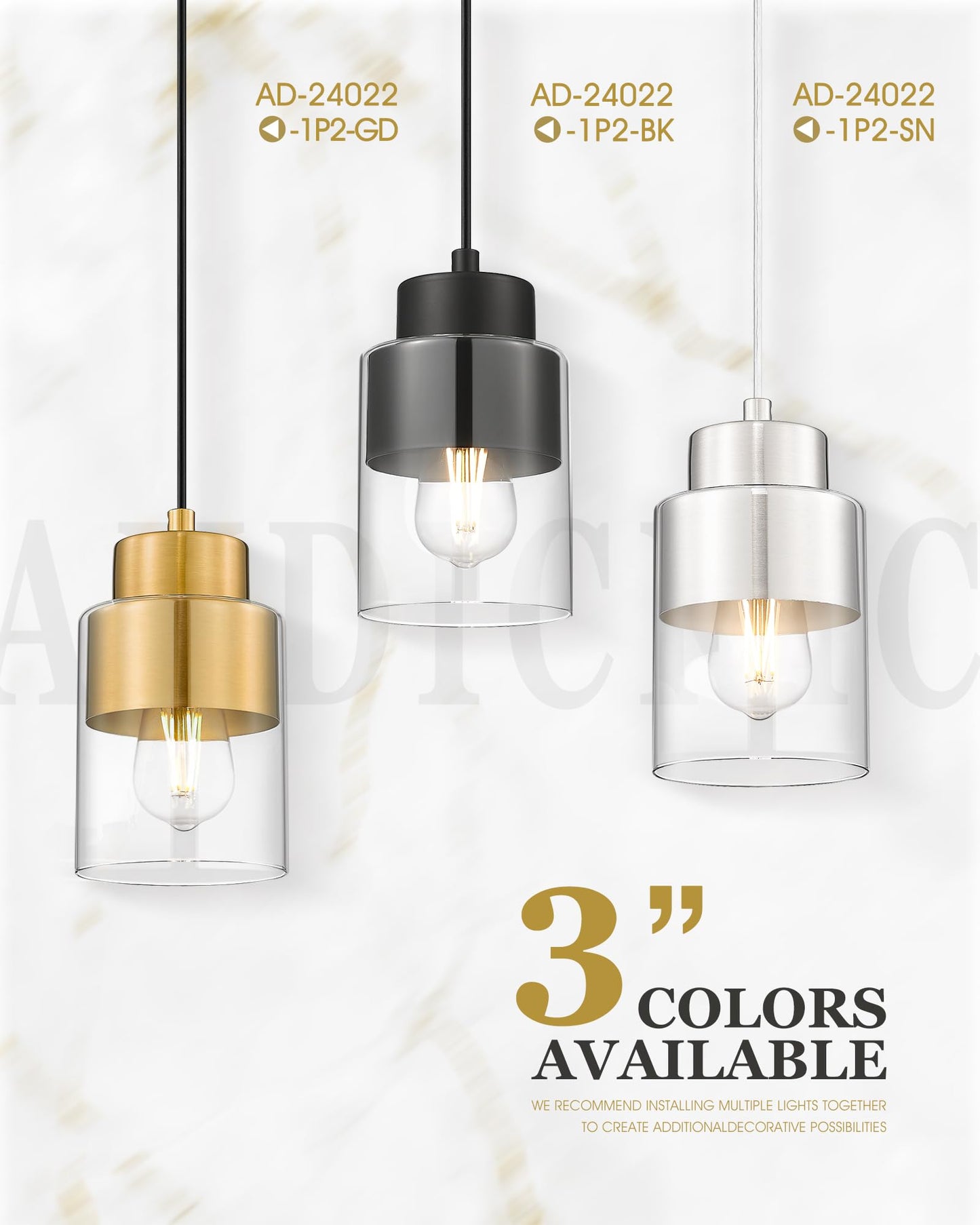 Audickic 2-Pack Pendant Lights Kitchen Island  Dual Shade Hanging Lights Fixtures With Metal And Clear Glass  Modern Matte Black Kitchen Pendant Lighting Over Island For Dining Room  Ad-24022-1P2-Bk