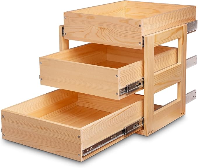 Pull Out Drawers For Cabinets, 17''W×21''D×19''H Soft Close Slide Out Wood Shelves Storage Organizer for Kitchen, 3-Tier, Finished, Heavy-Duty, Bottom Assembly