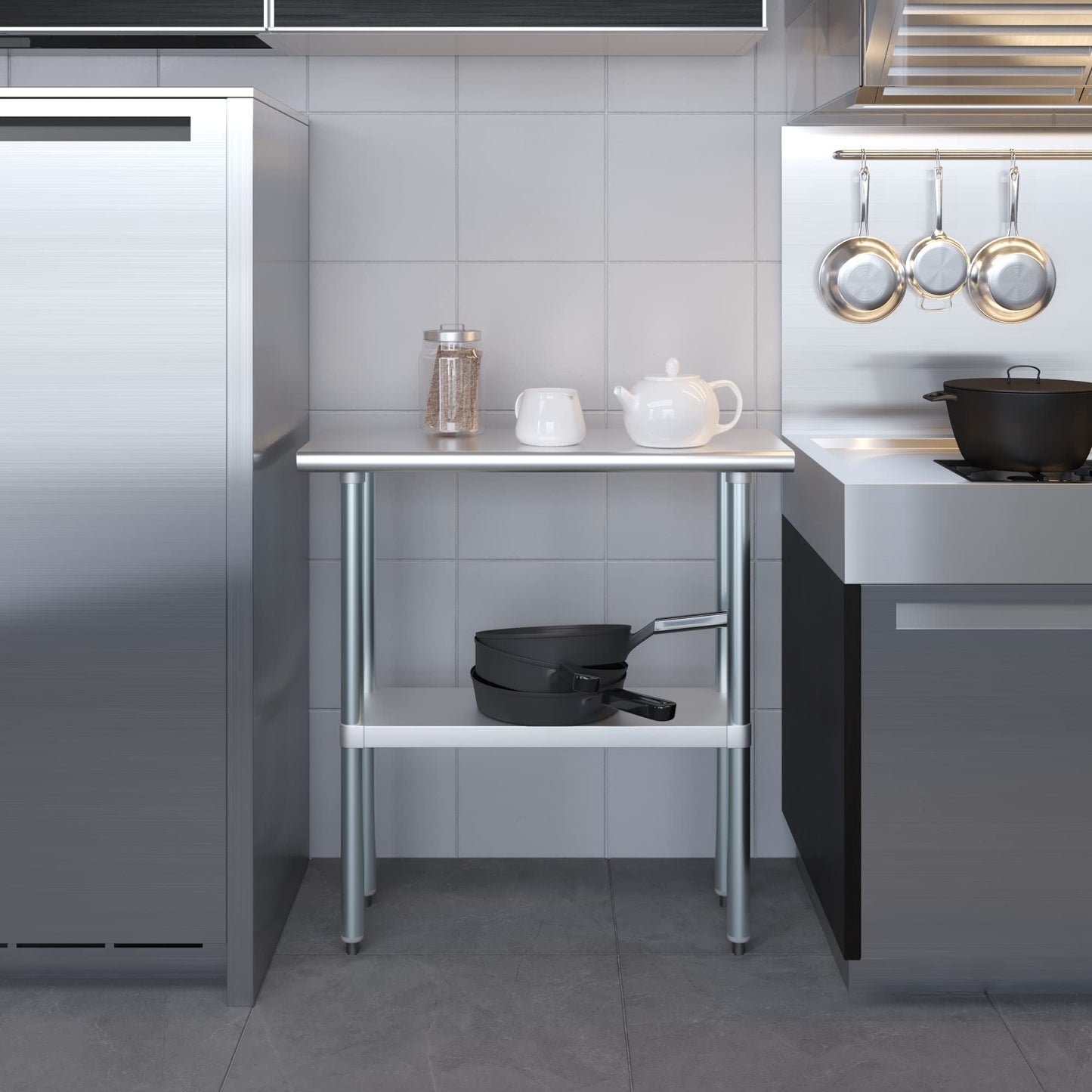 AmGood 14 in. x 36 in. Stainless Steel Work Table | Metal Kitchen Food Prep Table | NSF