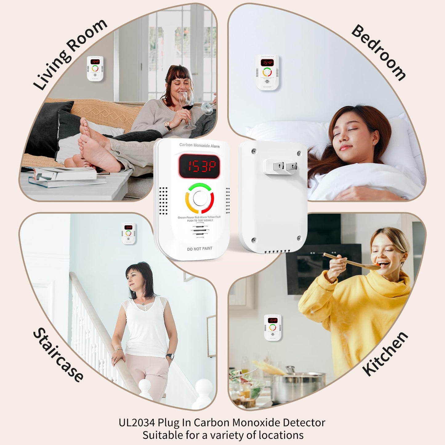 3 Pack Carbon Monoxide Detector, Plug-in Wall Carbon Monoxide Alarm, Portable Carbon Monoxide Detector with Digital Display LED, CO Alarm Monitor with Audible and Visual Alarm Test Mute Button