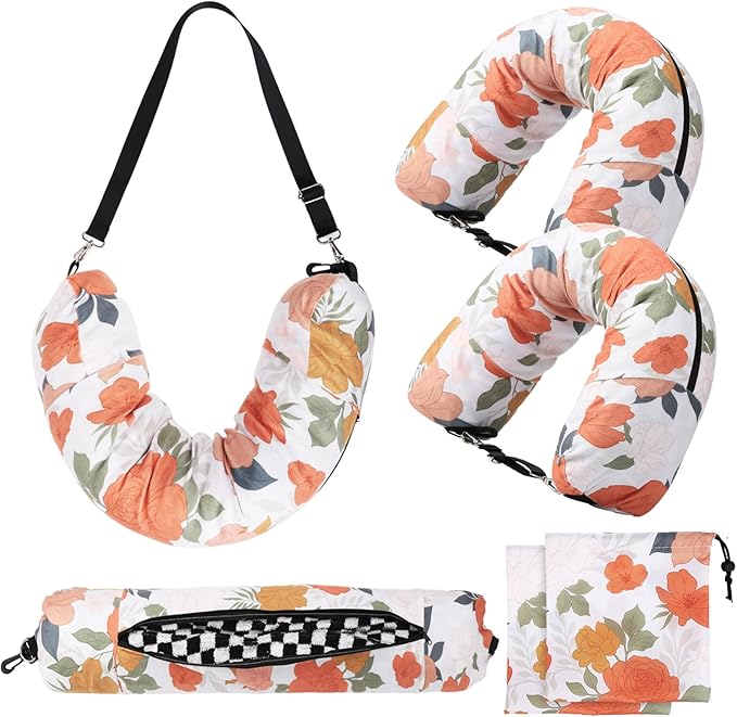 2 PCS Stuffable Travel Pillow, Stuffable Neck Pillow for Travel, Portable Self-Fillable Design Travel Pillow, U-Shaped Pillow with Snap Strap and Storage Bag (Pillow Cover Only, No Filler)