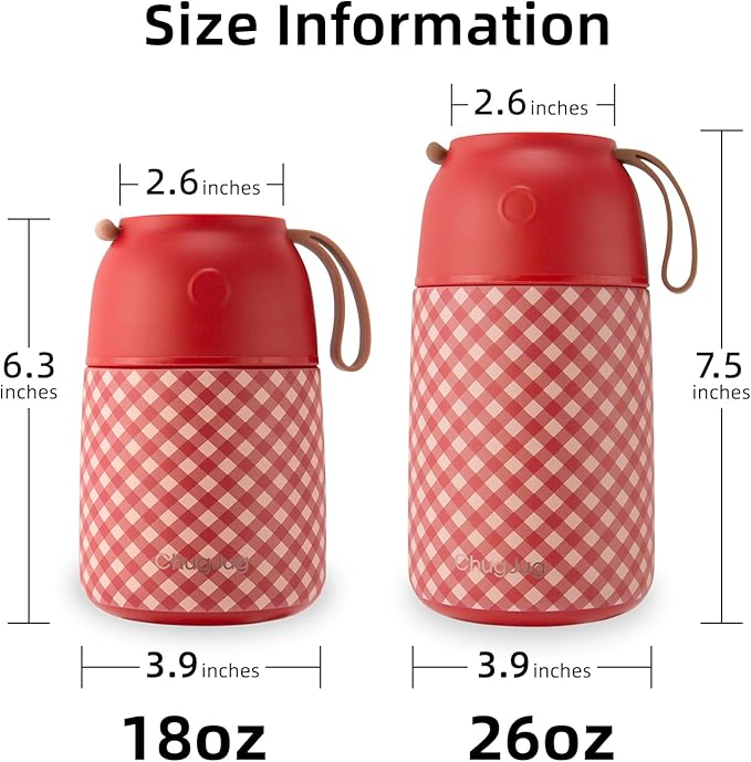 Thermo for Hot Food for Adults Kids | Wide Mouth, 26 oz Insulated Food Jar with Spoon, Leakproof Soup Thermo for School Office Travel, Thermal Steel Lunch Container Easy to Carry (Red)