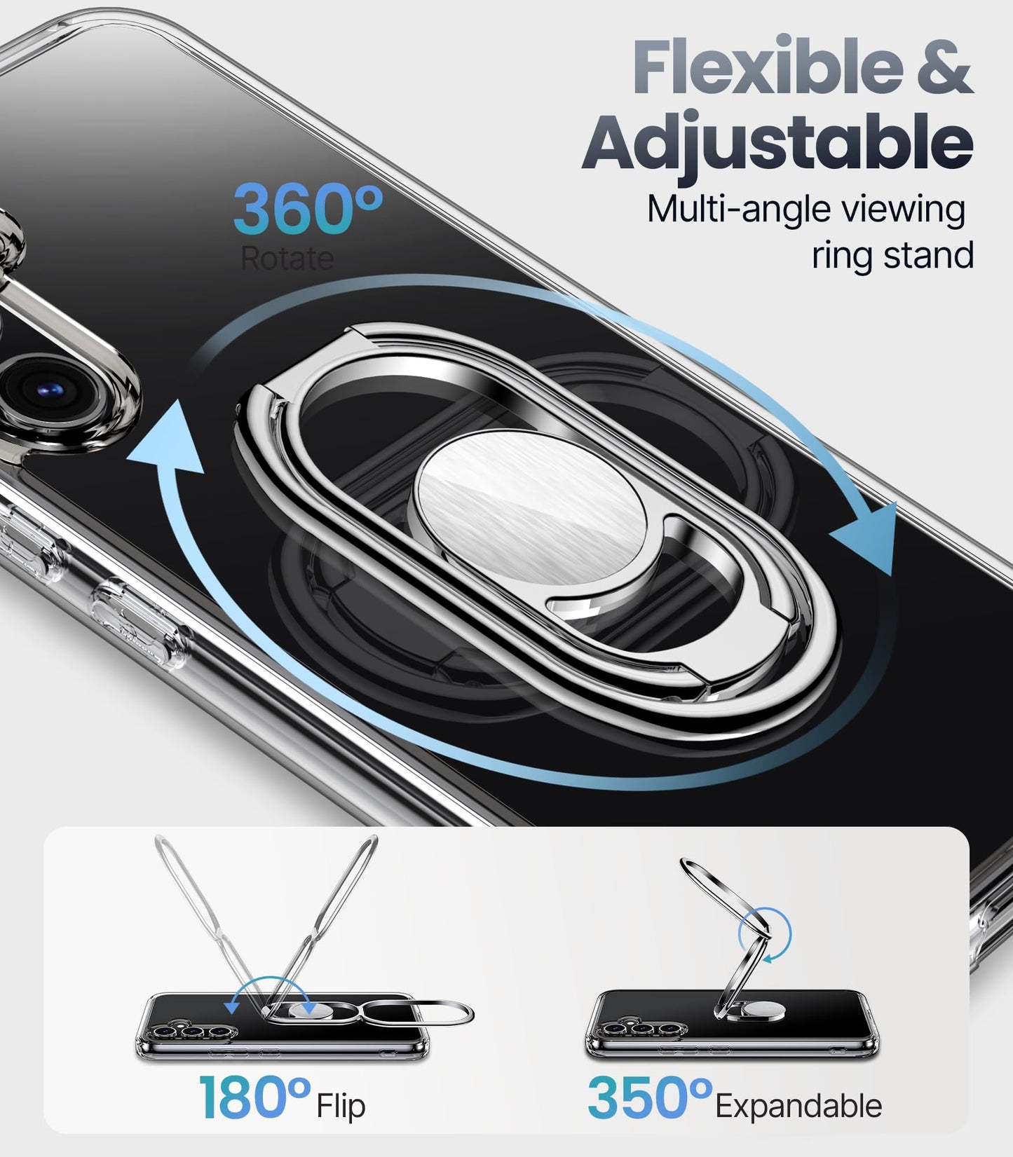 Shields Up For Samsung Galaxy A35 5G Case With Stand, Galaxy A35 5G Phone Case Clear With Double Ring Holder [Adjustable & Folda