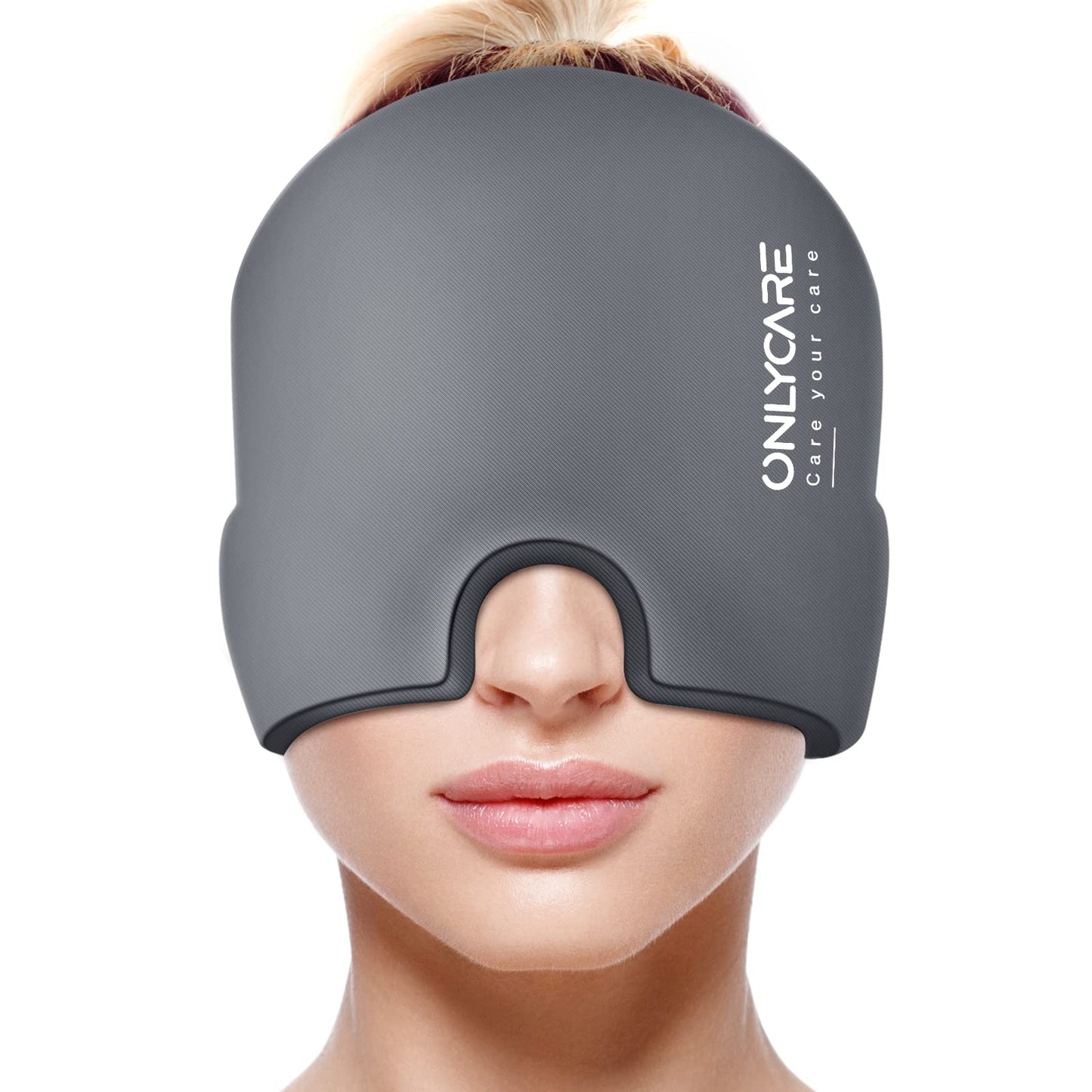 ONLYCARE Migraine Relief Cap,Soothing Migraine Mask,Upgraded Odorless Gel Ice Head Wrap, Hot and Cold Therapy, FSA or HSA Eligible Headache Ice Pack for Tension and Stress(Grey)