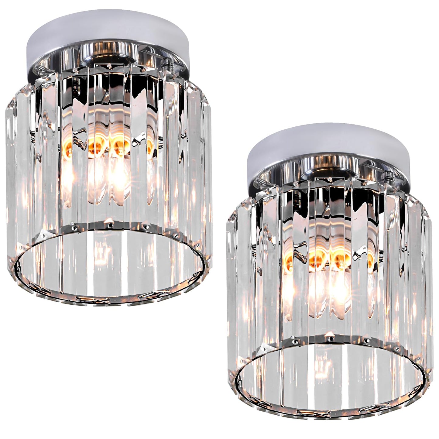 TISLYCO Mini Semi Flush Mount Ceiling Light Fixture, 2 Pack, Silver, 4.6inx4.7in - Modern Crystal Design for Hallway, Dining, Living Room