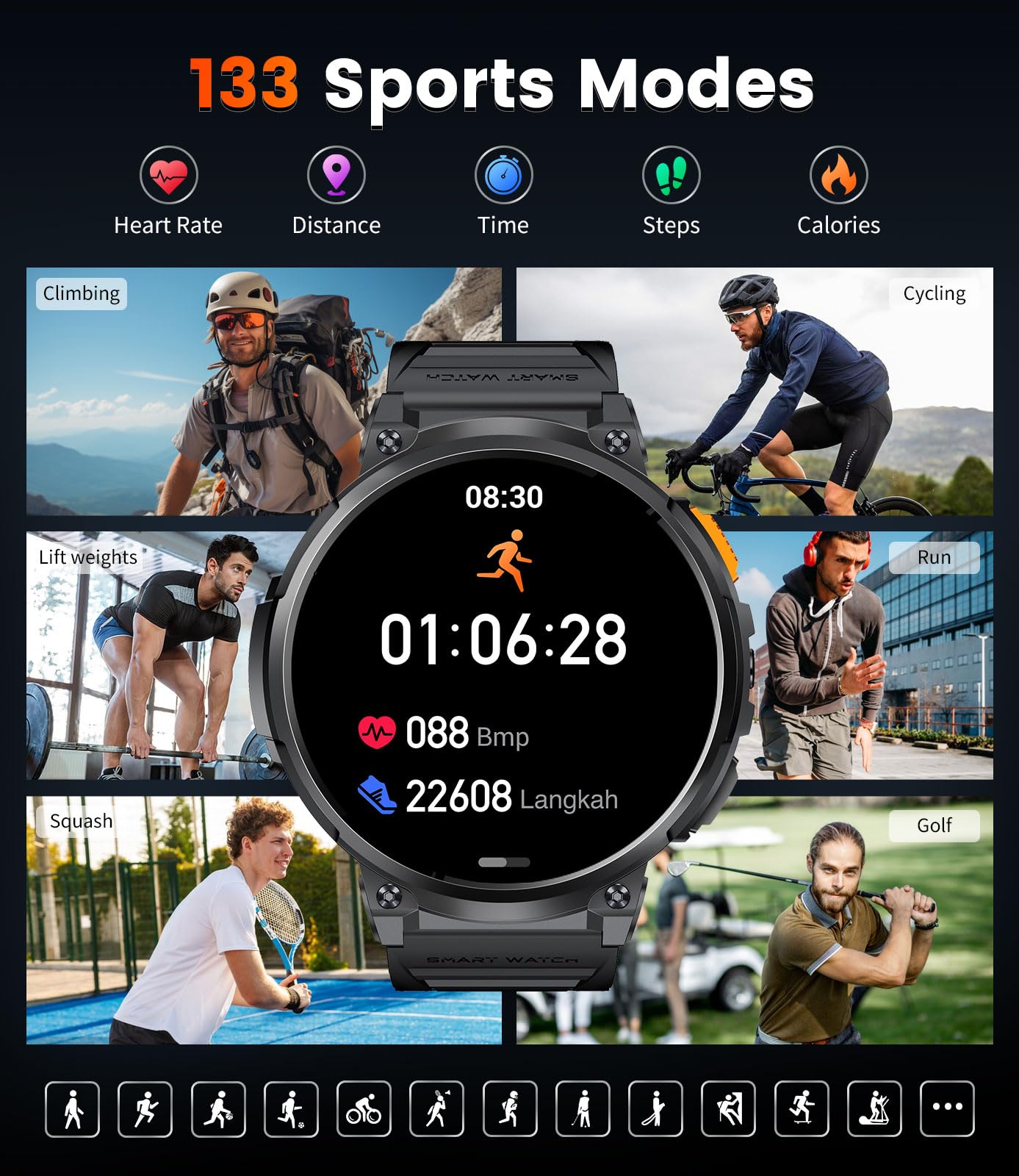 ESFOE 1.85" Large Screen Smart Watches for Men Compatible with iOS Android, LED Flashlight/730mAh Large Battery, Fitness Tracker with Heart Rate/Sleep Monitor/100+ Sports Mode, Bluetooth Call (Black)